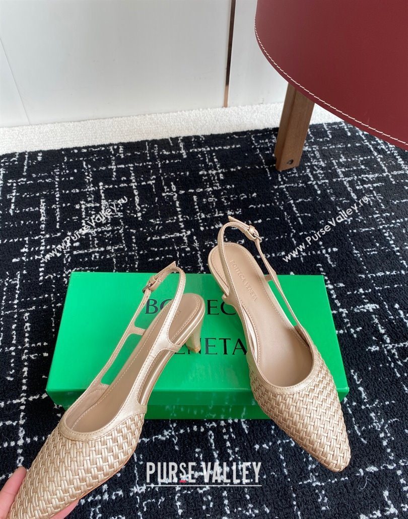 Bottega Veneta Intrecciato Leather Slingback Pumps 4.5cm Gold-Tone 2025 BV060401 (syt-250604006)