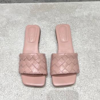 Bottega Veneta Parco Square Flat Slides Sandals in Soft Intrecciato Leather Light Pink 2025 837737 (MD-250604014)