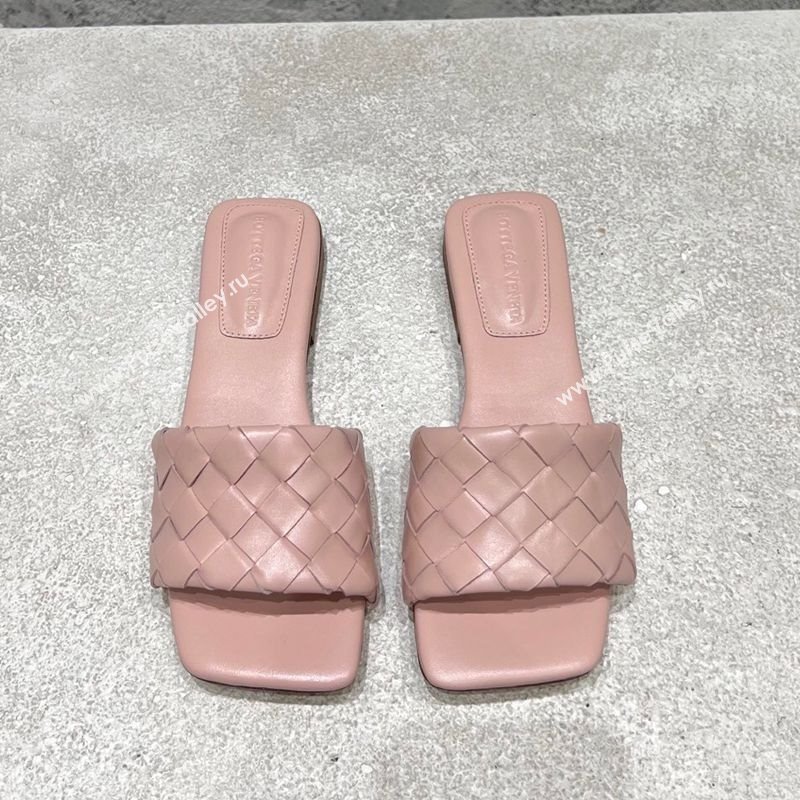 Bottega Veneta Parco Square Flat Slides Sandals in Soft Intrecciato Leather Light Pink 2025 837737 (MD-250604014)