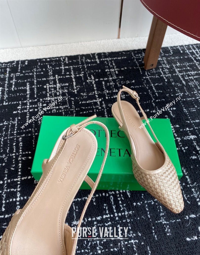 Bottega Veneta Intrecciato Leather Slingback Pumps 4.5cm Gold-Tone 2025 BV060401 (syt-250604006)