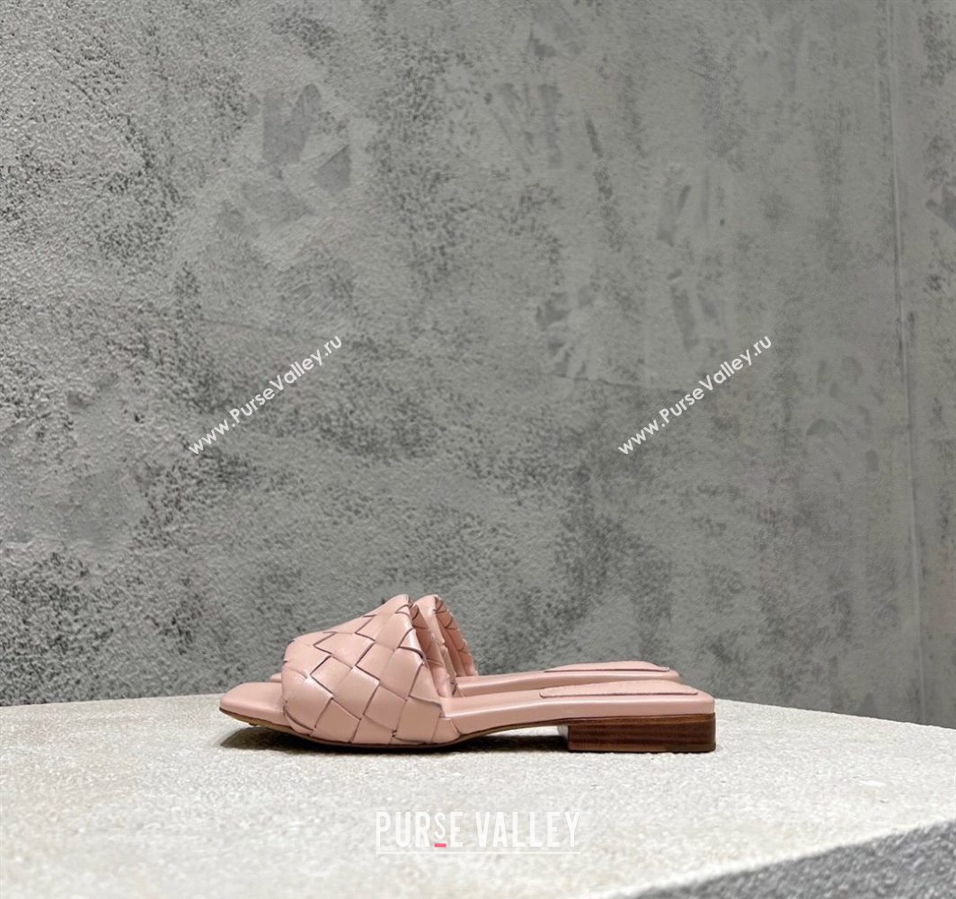 Bottega Veneta Parco Square Flat Slides Sandals in Soft Intrecciato Leather Light Pink 2025 837737 (MD-250604014)