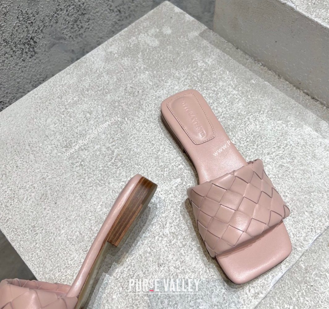 Bottega Veneta Parco Square Flat Slides Sandals in Soft Intrecciato Leather Light Pink 2025 837737 (MD-250604014)