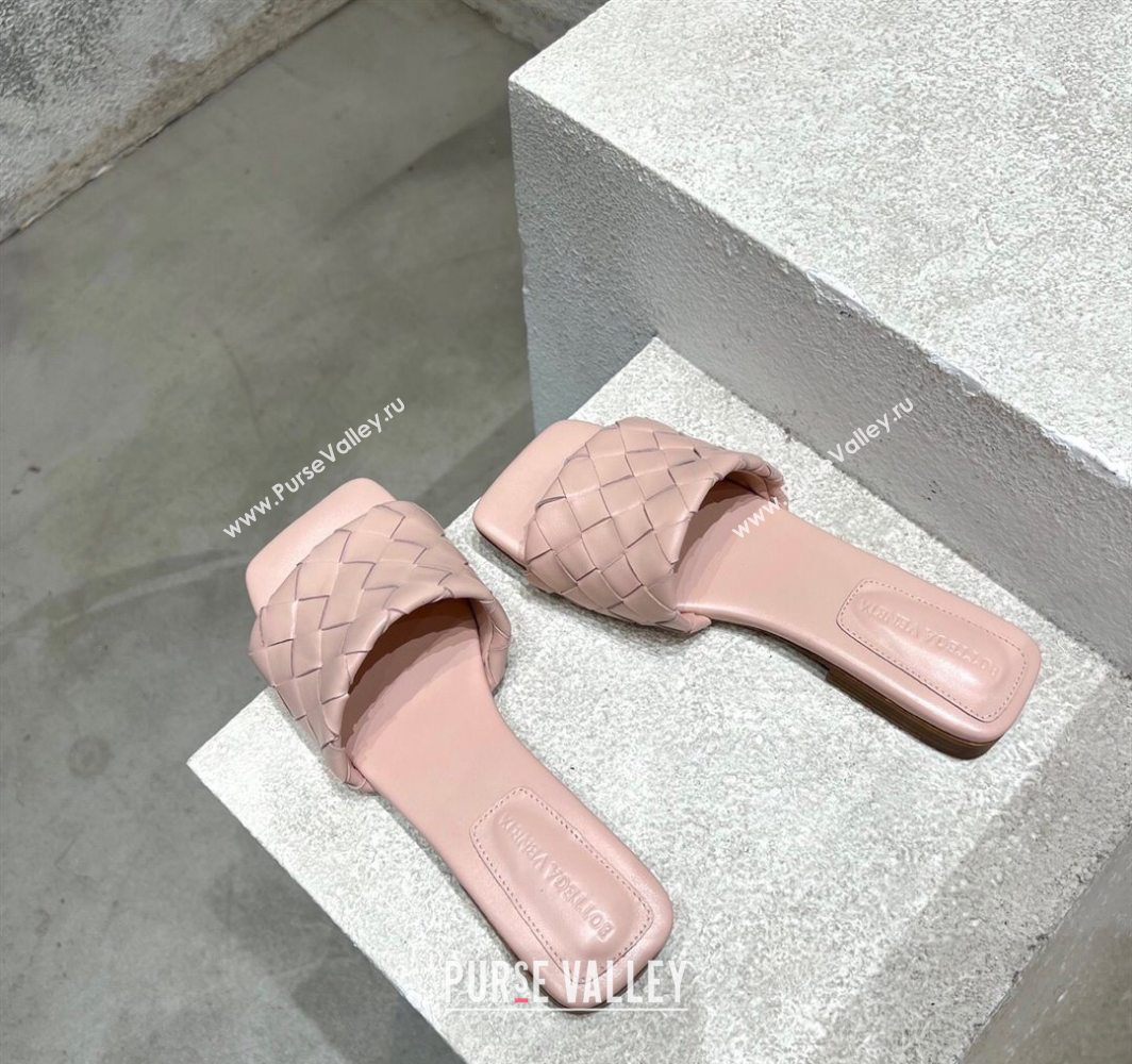 Bottega Veneta Parco Square Flat Slides Sandals in Soft Intrecciato Leather Light Pink 2025 837737 (MD-250604014)