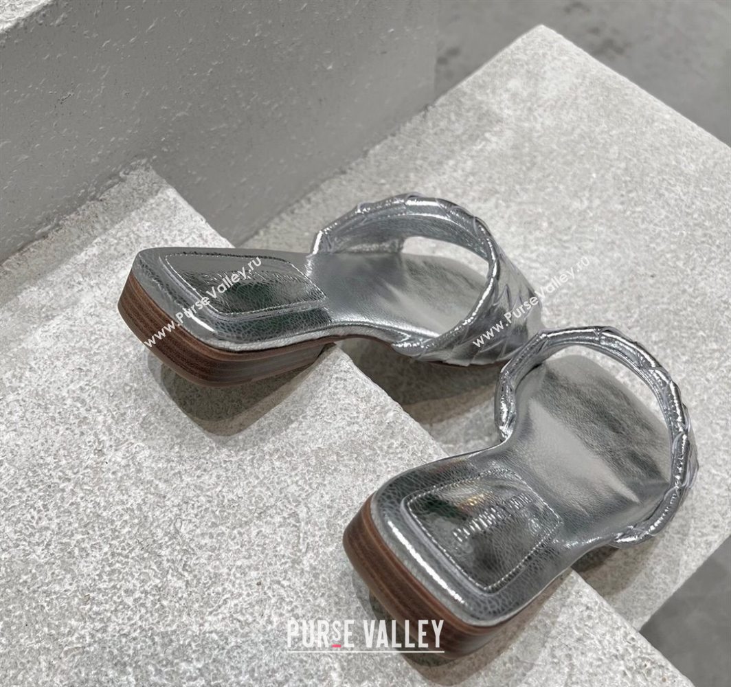 Bottega Veneta Parco Square Flat Slides Sandals in Soft Intrecciato Leather Silver 2025 837737 (MD-250604015)