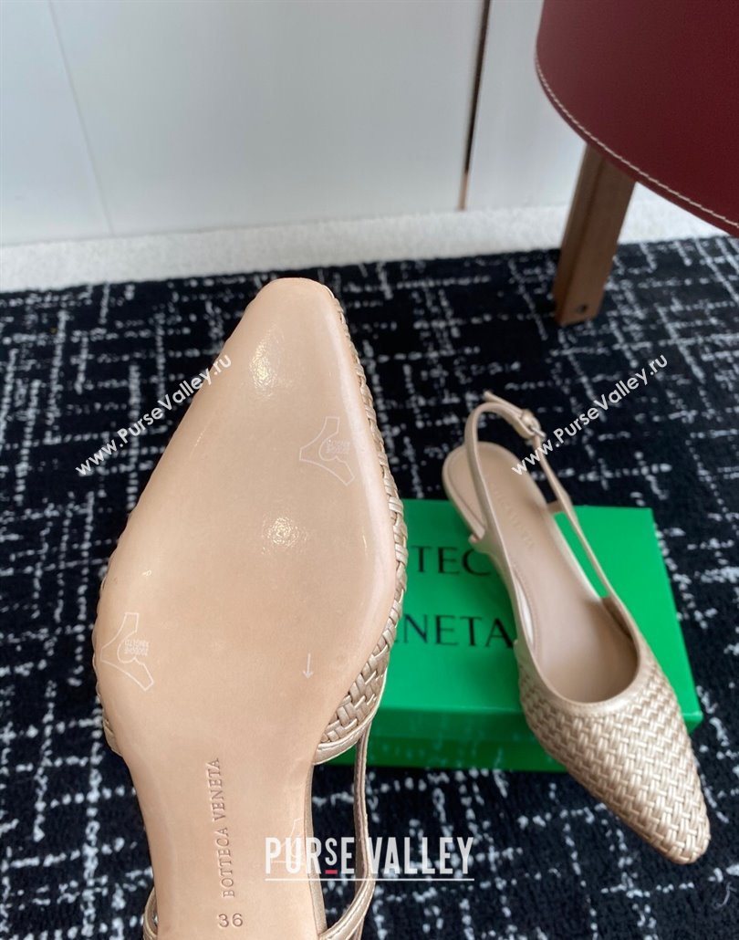 Bottega Veneta Intrecciato Leather Slingback Pumps 4.5cm Gold-Tone 2025 BV060401 (syt-250604006)