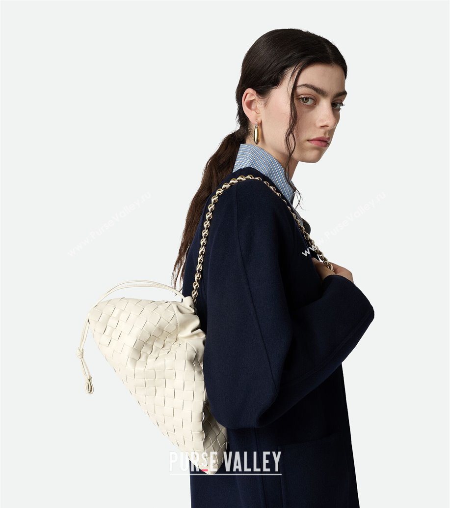 Bottega Veneta Dustbag Notte in Intrecciato Leather Sea salt White 2025 839394 (WT-250624039)