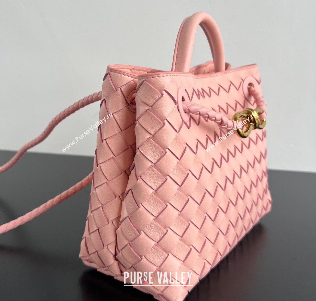 Bottega Veneta Small Andiamo Top Handle Bag in Intrecciato Leather Rose Pink 2025 743568 (WT-250624050)
