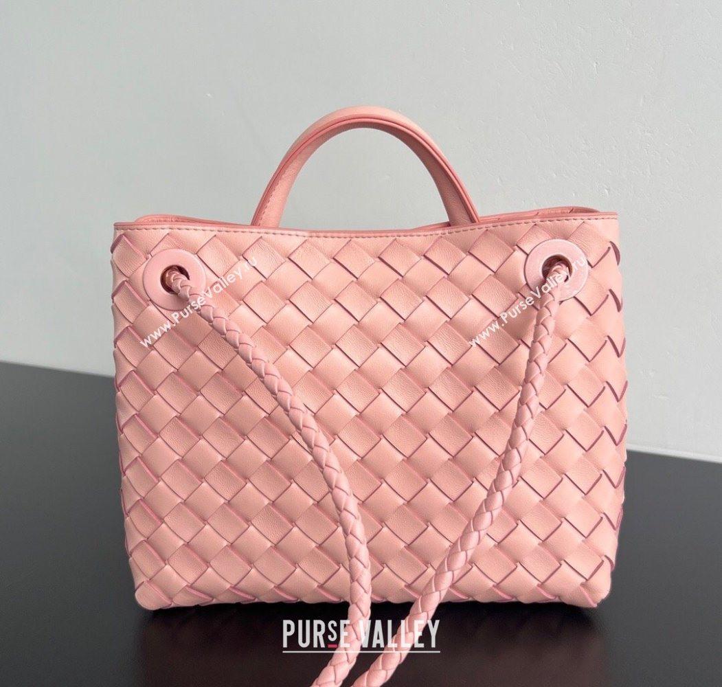 Bottega Veneta Small Andiamo Top Handle Bag in Intrecciato Leather Rose Pink 2025 743568 (WT-250624050)