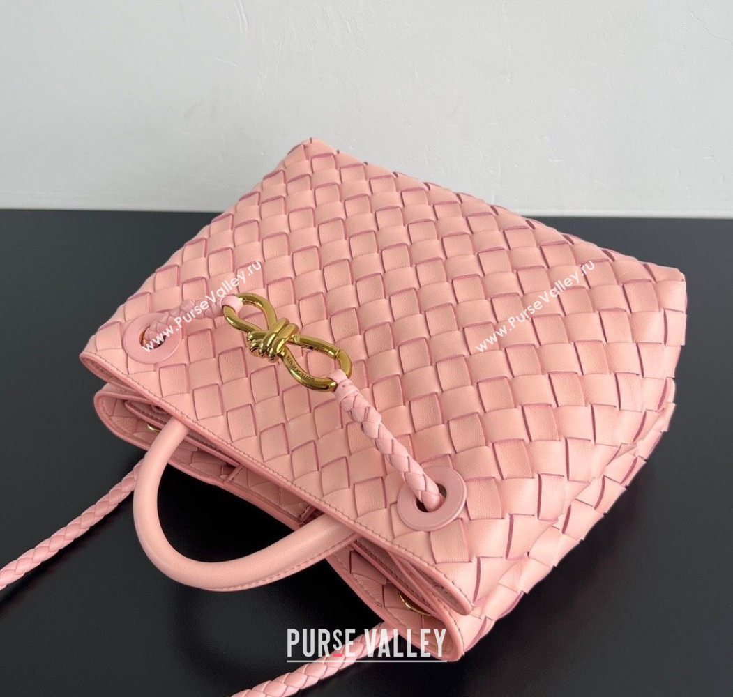 Bottega Veneta Small Andiamo Top Handle Bag in Intrecciato Leather Rose Pink 2025 743568 (WT-250624050)