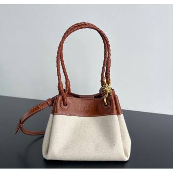 Bottega Veneta Small Parachute Shoulder Bag in Canvas and Leather Natural White/Lightwood Brown 2025 (WT-250624061)