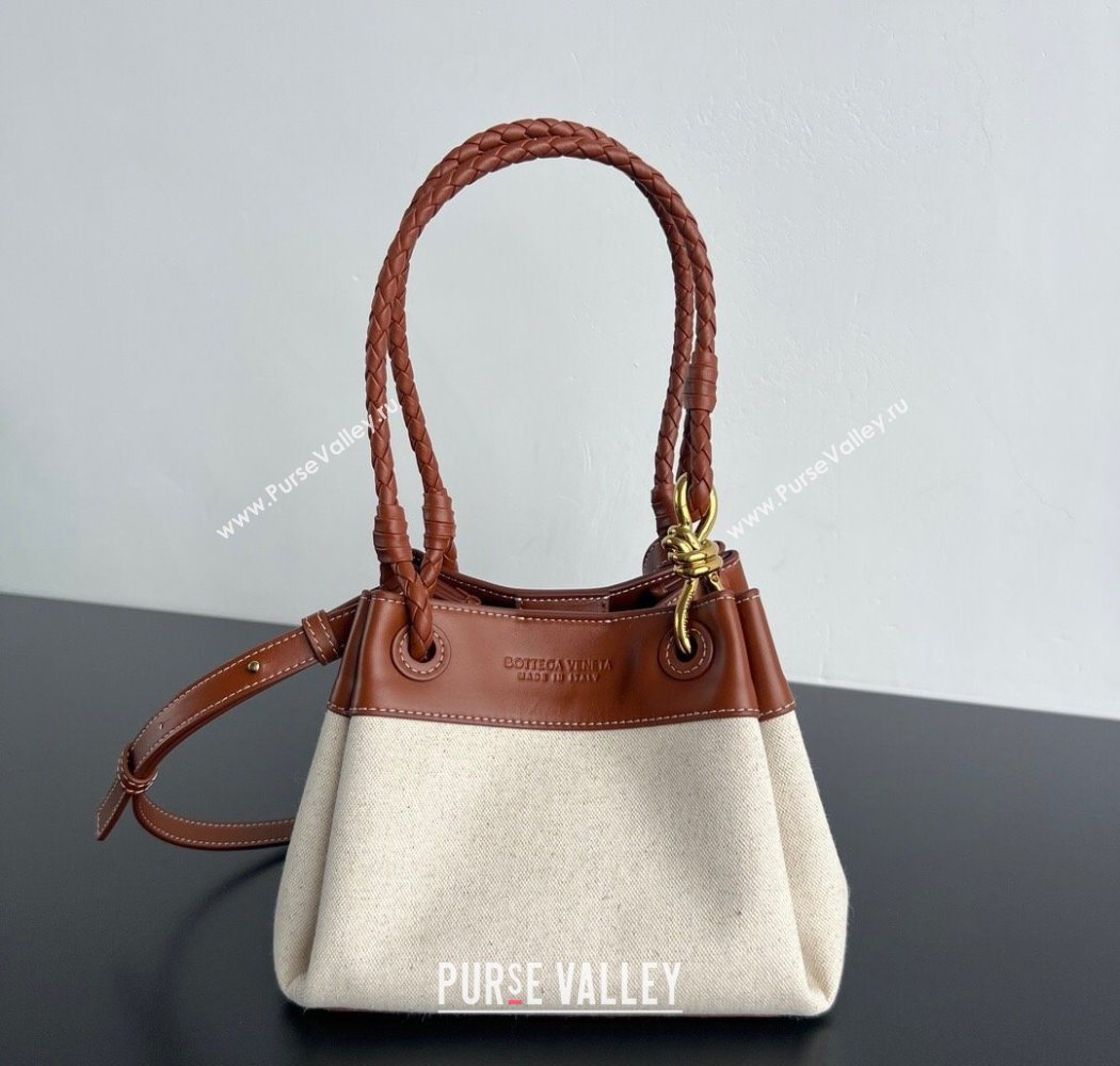 Bottega Veneta Small Parachute Shoulder Bag in Canvas and Leather Natural White/Lightwood Brown 2025 (WT-250624061)