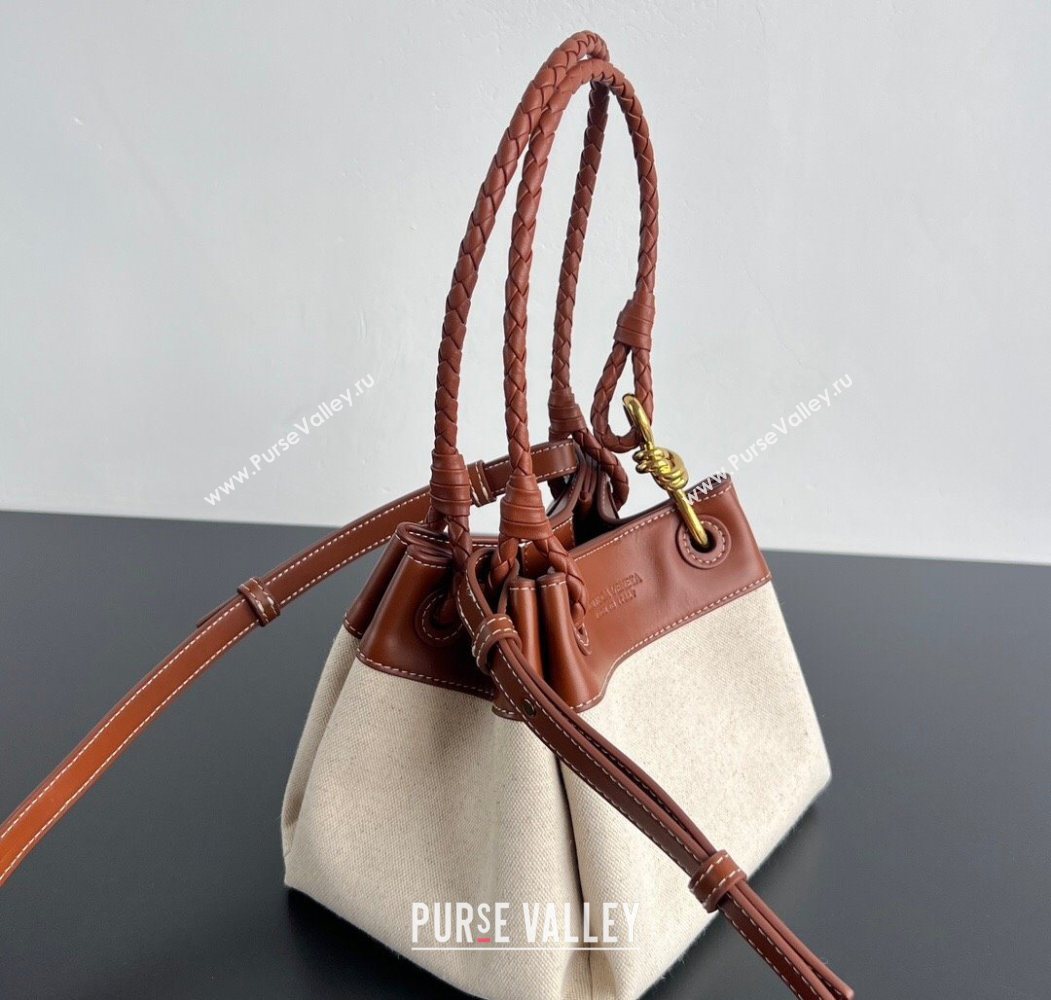 Bottega Veneta Small Parachute Shoulder Bag in Canvas and Leather Natural White/Lightwood Brown 2025 (WT-250624061)