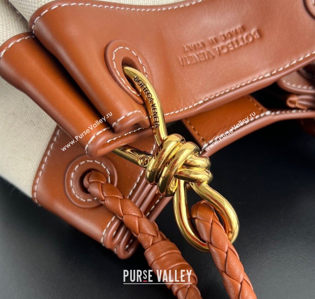 Bottega Veneta Small Parachute Shoulder Bag in Canvas and Leather Natural White/Lightwood Brown 2025 (WT-250624061)