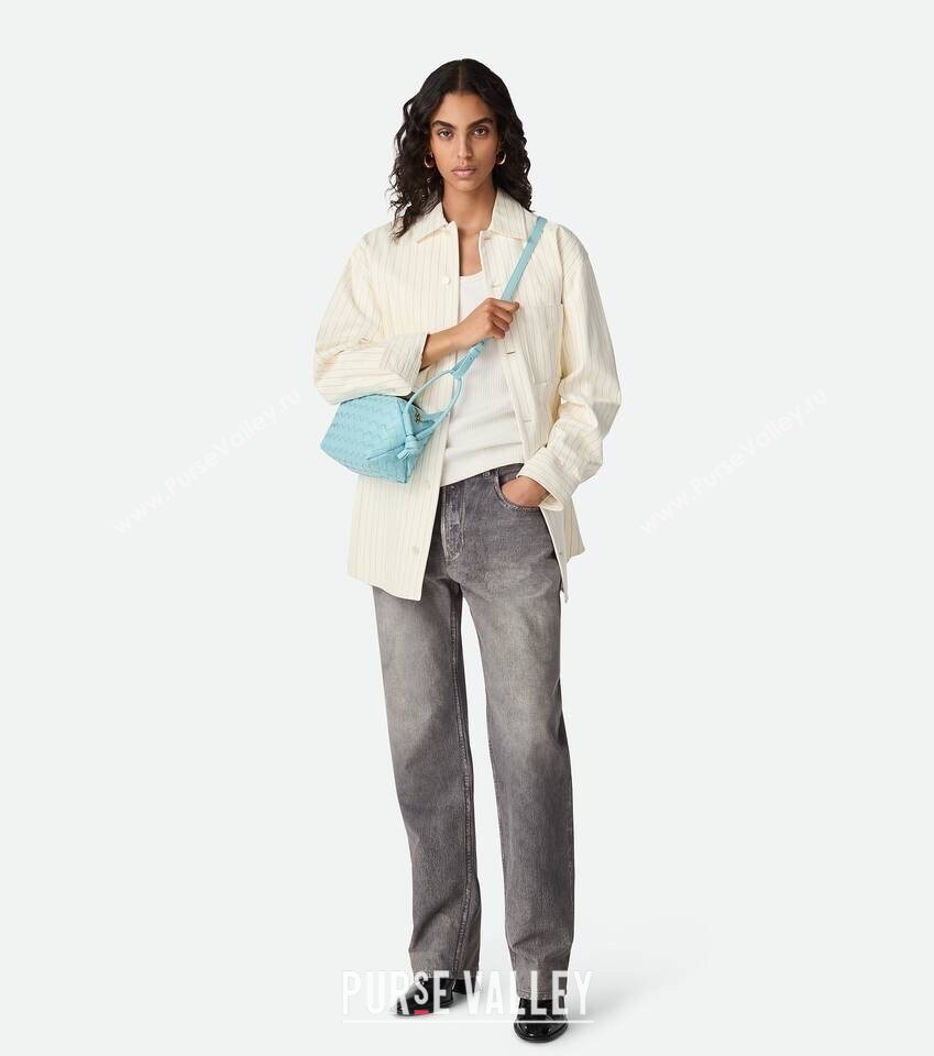 Bottega Veneta Small Loop Cross-Body Bag in Intrecciato Leather 796615 Zenith Blue 2025 (WT-250624036)