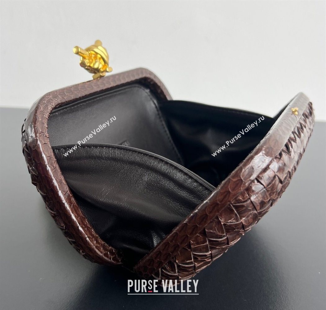 Bottega Veneta Classic Knot Clutch in Intreccio Snakeskin Leather Brown 2025 BV062501 (YX-250625021)