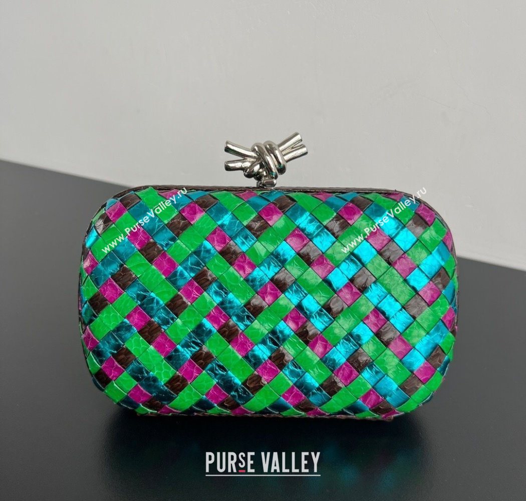 Bottega Veneta Classic Knot Clutch in Intreccio Snakeskin Leather Multicolor 2025 BV062501 (YX-250625024)