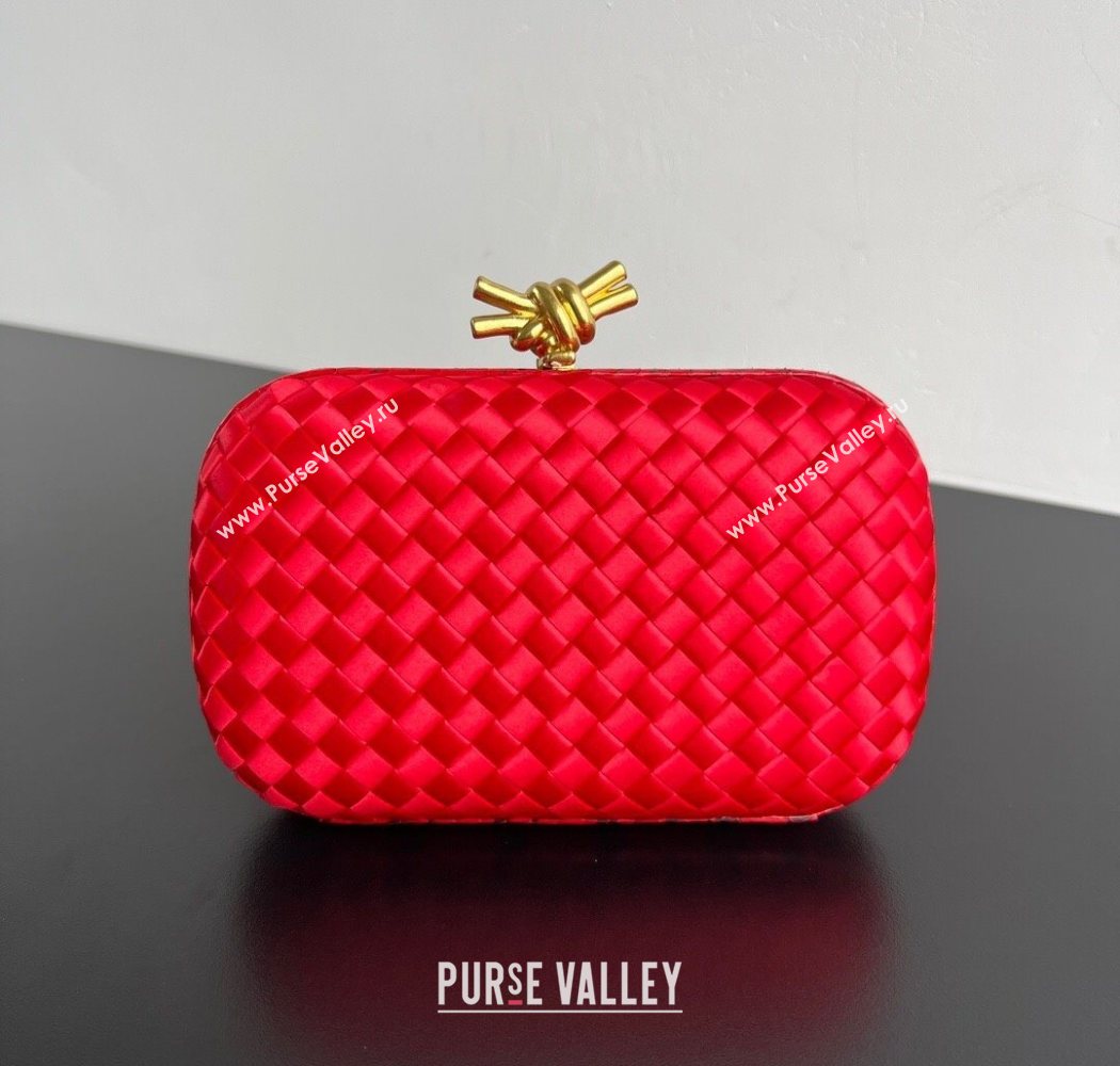 Bottega Veneta Classic Knot Clutch in Intreccio Satin Red 07 2025 BV062501 (YX-250625007)