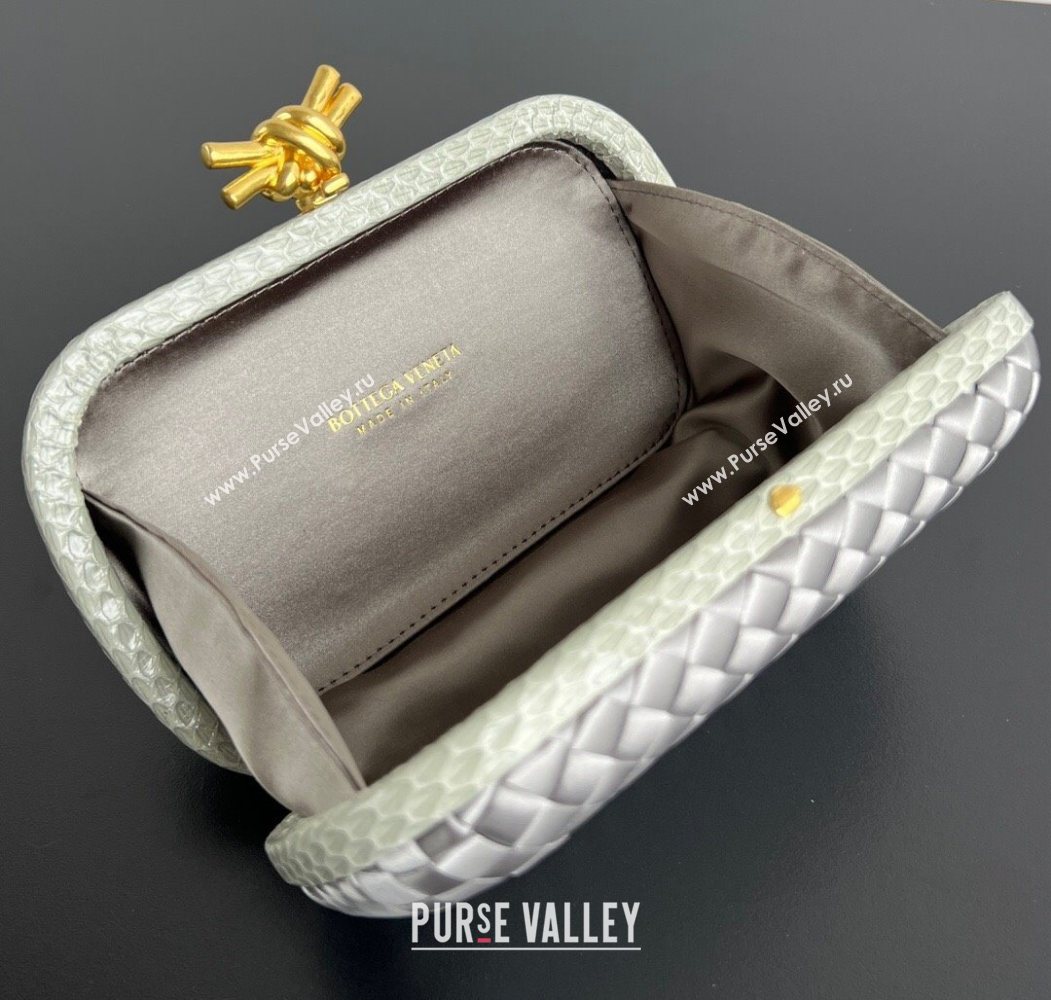 Bottega Veneta Classic Knot Clutch in Intreccio Satin Silver 01 2025 BV062501 (YX-250625001)