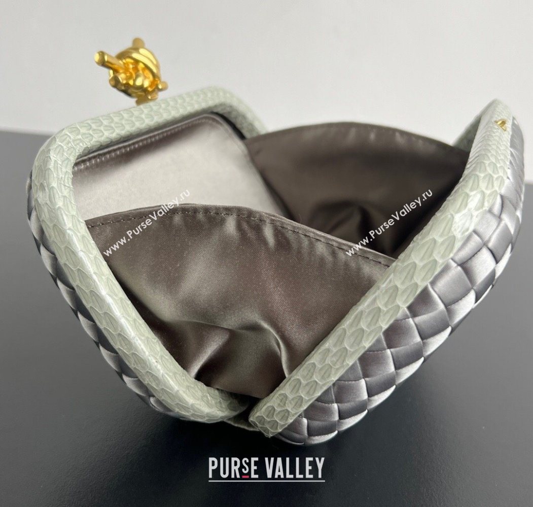 Bottega Veneta Classic Knot Clutch in Intreccio Satin Silver 01 2025 BV062501 (YX-250625001)