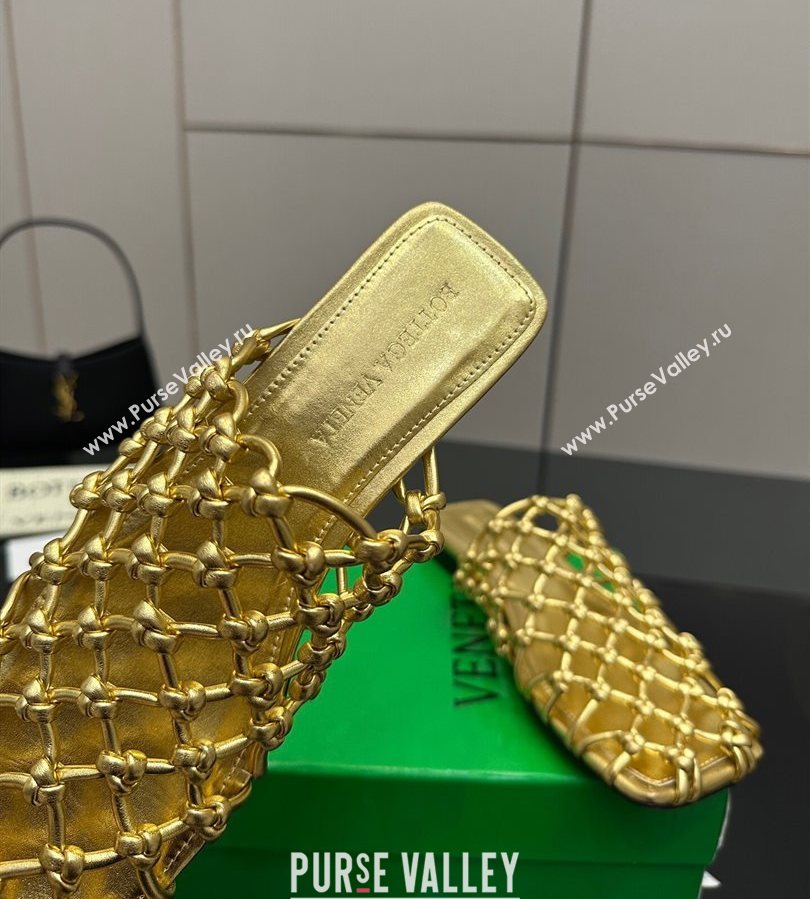 Bottega Veneta Riva Flat Slides Sandal in Woven Knotted Leather Gold 2025 (MD-250709062)