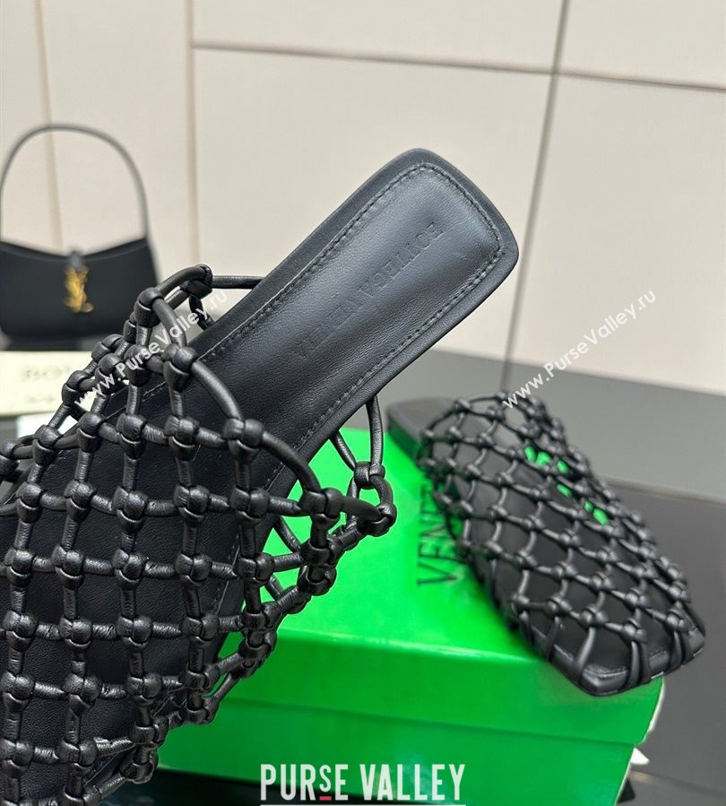 Bottega Veneta Riva Flat Slides Sandal in Woven Knotted Leather Black 2025 (MD-250709063)