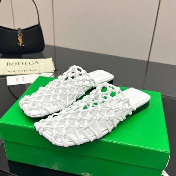 Bottega Veneta Riva Flat Slides Sandal in Woven Knotted Leather White 2025 (MD-250709064)