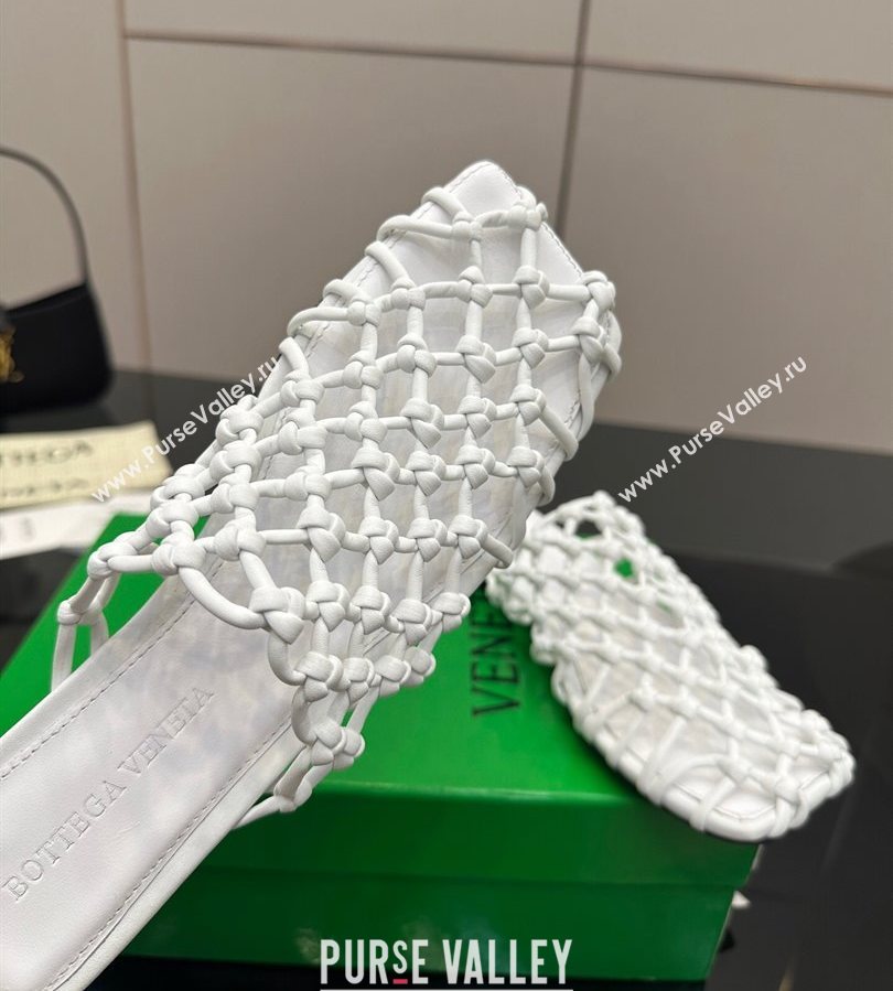 Bottega Veneta Riva Flat Slides Sandal in Woven Knotted Leather White 2025 (MD-250709064)