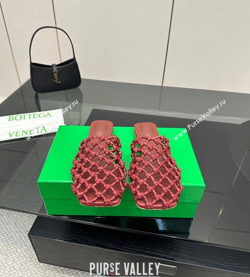 Bottega Veneta Riva Flat Slides Sandal in Woven Knotted Leather Dark Burgundy 2025 (MD-250709068)