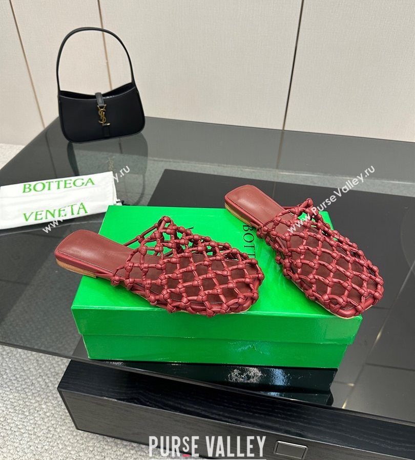 Bottega Veneta Riva Flat Slides Sandal in Woven Knotted Leather Dark Burgundy 2025 (MD-250709068)