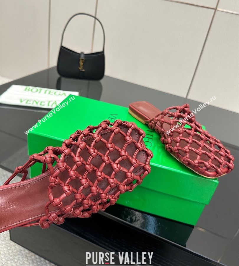 Bottega Veneta Riva Flat Slides Sandal in Woven Knotted Leather Dark Burgundy 2025 (MD-250709068)