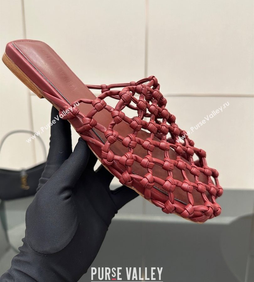 Bottega Veneta Riva Flat Slides Sandal in Woven Knotted Leather Dark Burgundy 2025 (MD-250709068)