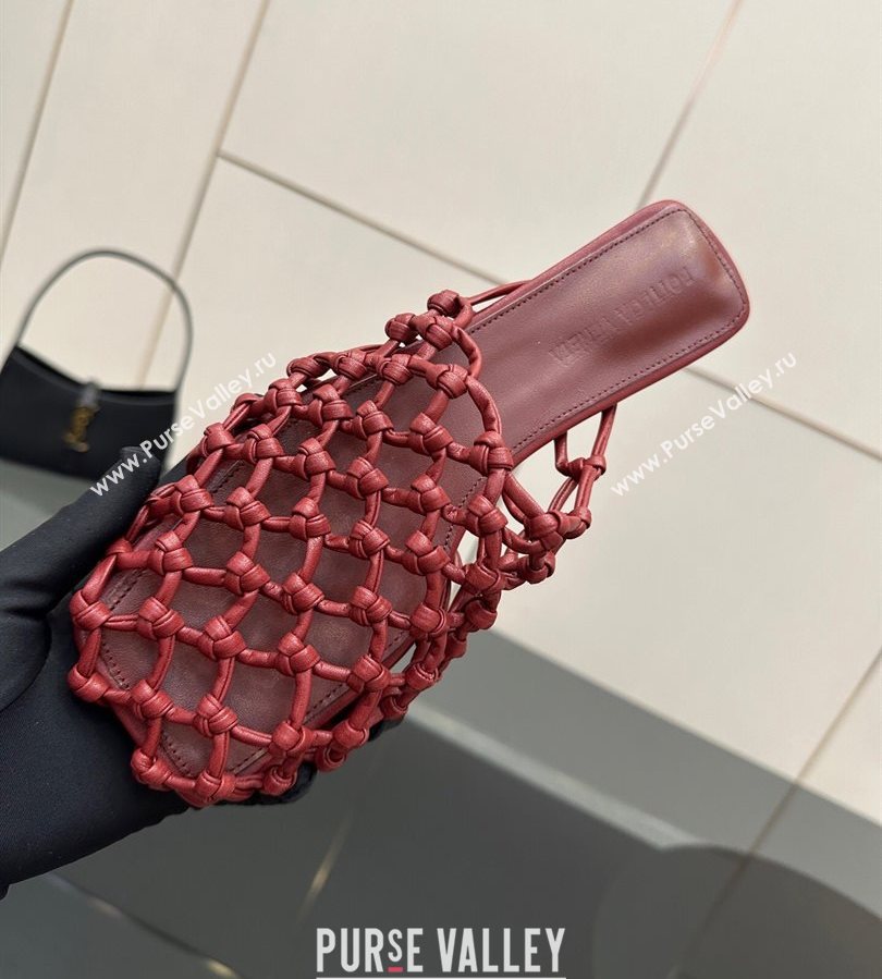 Bottega Veneta Riva Flat Slides Sandal in Woven Knotted Leather Dark Burgundy 2025 (MD-250709068)