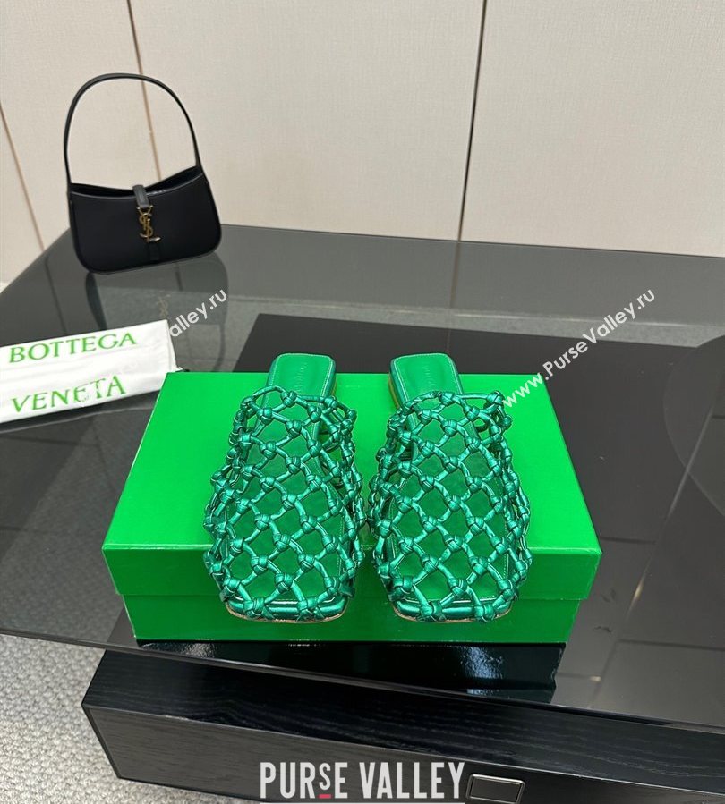 Bottega Veneta Riva Flat Slides Sandal in Woven Knotted Leather Green 2025 (MD-250709069)