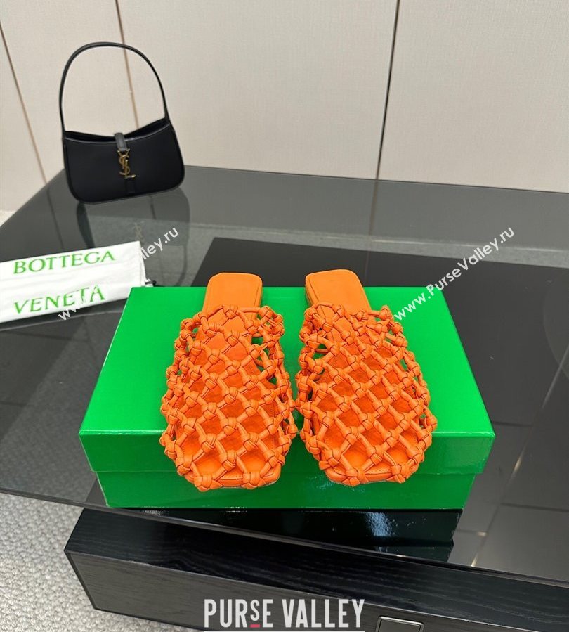 Bottega Veneta Riva Flat Slides Sandal in Woven Knotted Leather Orange 2025 (MD-250709067)