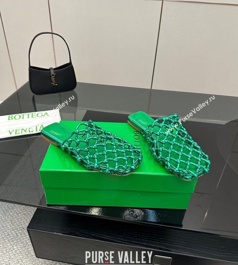 Bottega Veneta Riva Flat Slides Sandal in Woven Knotted Leather Green 2025 (MD-250709069)