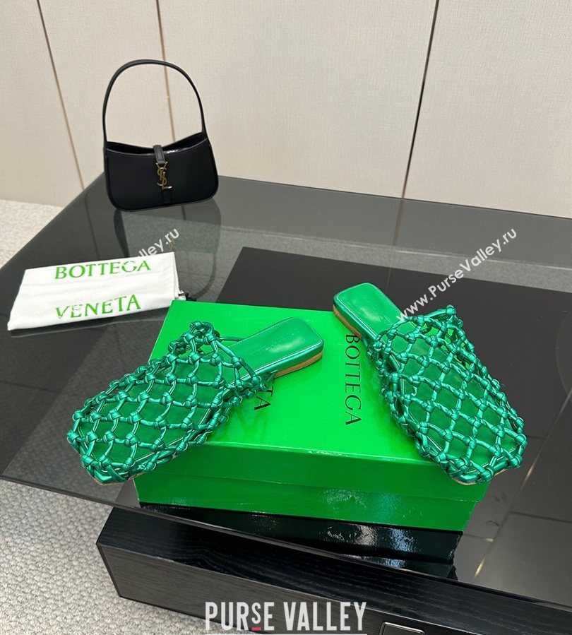 Bottega Veneta Riva Flat Slides Sandal in Woven Knotted Leather Green 2025 (MD-250709069)