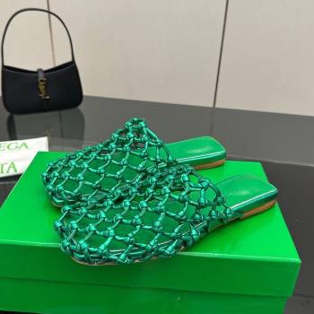 Bottega Veneta Riva Flat Slides Sandal in Woven Knotted Leather Green 2025 (MD-250709069)