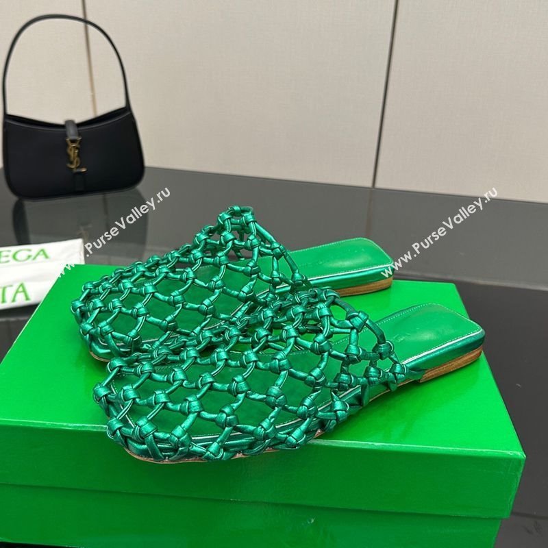 Bottega Veneta Riva Flat Slides Sandal in Woven Knotted Leather Green 2025 (MD-250709069)