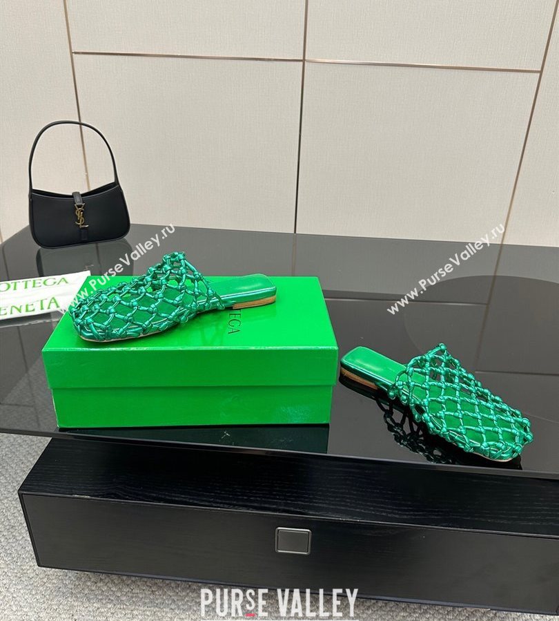 Bottega Veneta Riva Flat Slides Sandal in Woven Knotted Leather Green 2025 (MD-250709069)