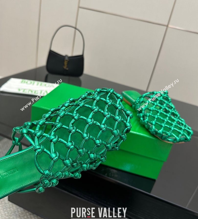 Bottega Veneta Riva Flat Slides Sandal in Woven Knotted Leather Green 2025 (MD-250709069)