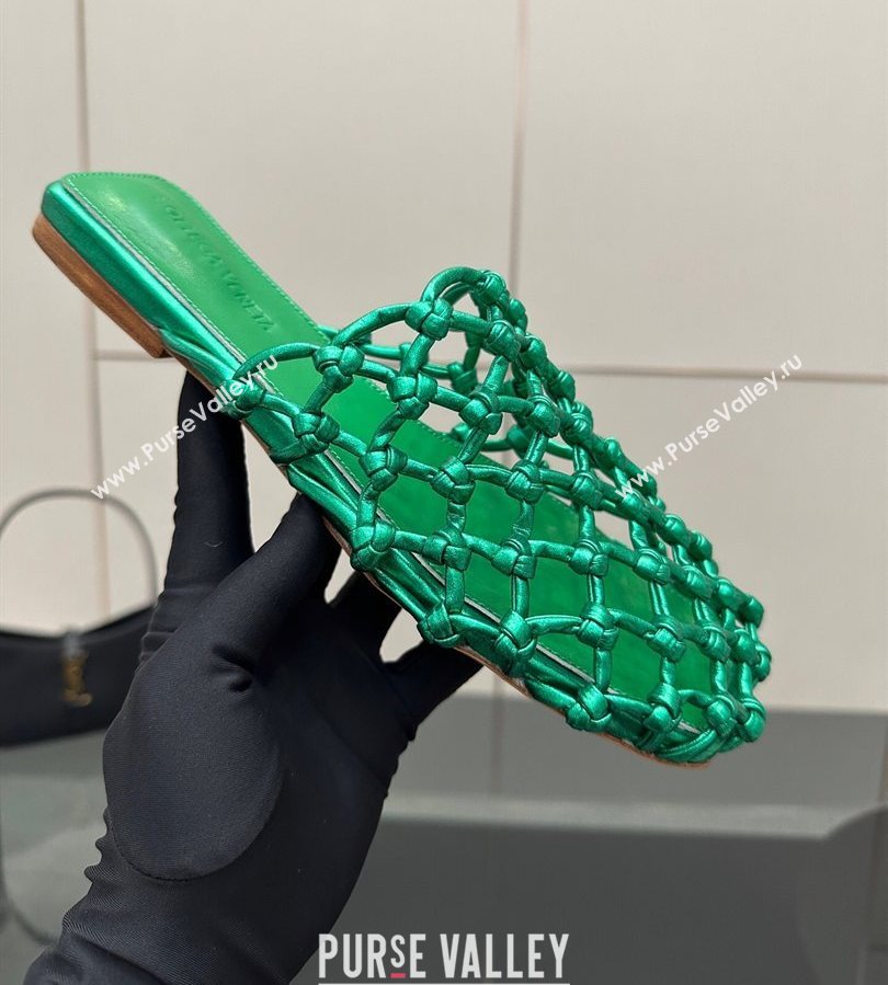 Bottega Veneta Riva Flat Slides Sandal in Woven Knotted Leather Green 2025 (MD-250709069)