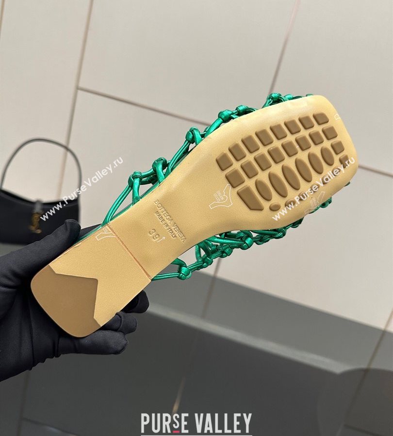 Bottega Veneta Riva Flat Slides Sandal in Woven Knotted Leather Green 2025 (MD-250709069)