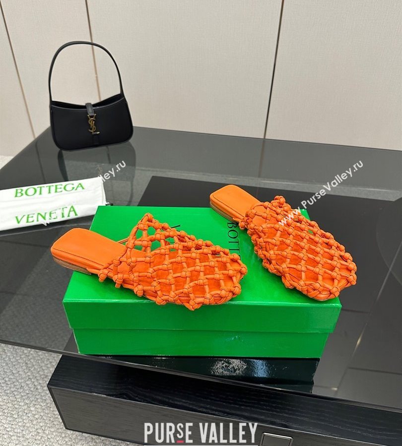 Bottega Veneta Riva Flat Slides Sandal in Woven Knotted Leather Orange 2025 (MD-250709067)