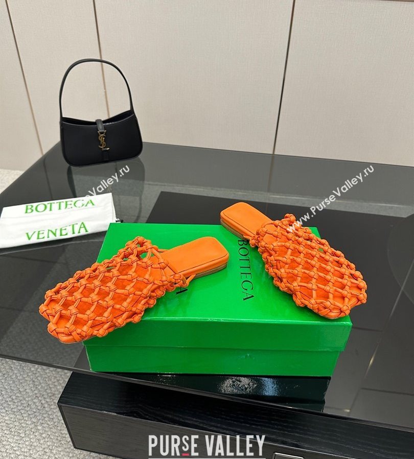 Bottega Veneta Riva Flat Slides Sandal in Woven Knotted Leather Orange 2025 (MD-250709067)