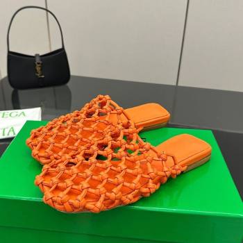 Bottega Veneta Riva Flat Slides Sandal in Woven Knotted Leather Orange 2025 (MD-250709067)