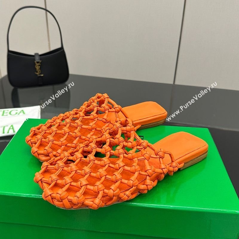 Bottega Veneta Riva Flat Slides Sandal in Woven Knotted Leather Orange 2025 (MD-250709067)