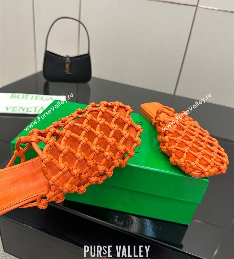 Bottega Veneta Riva Flat Slides Sandal in Woven Knotted Leather Orange 2025 (MD-250709067)