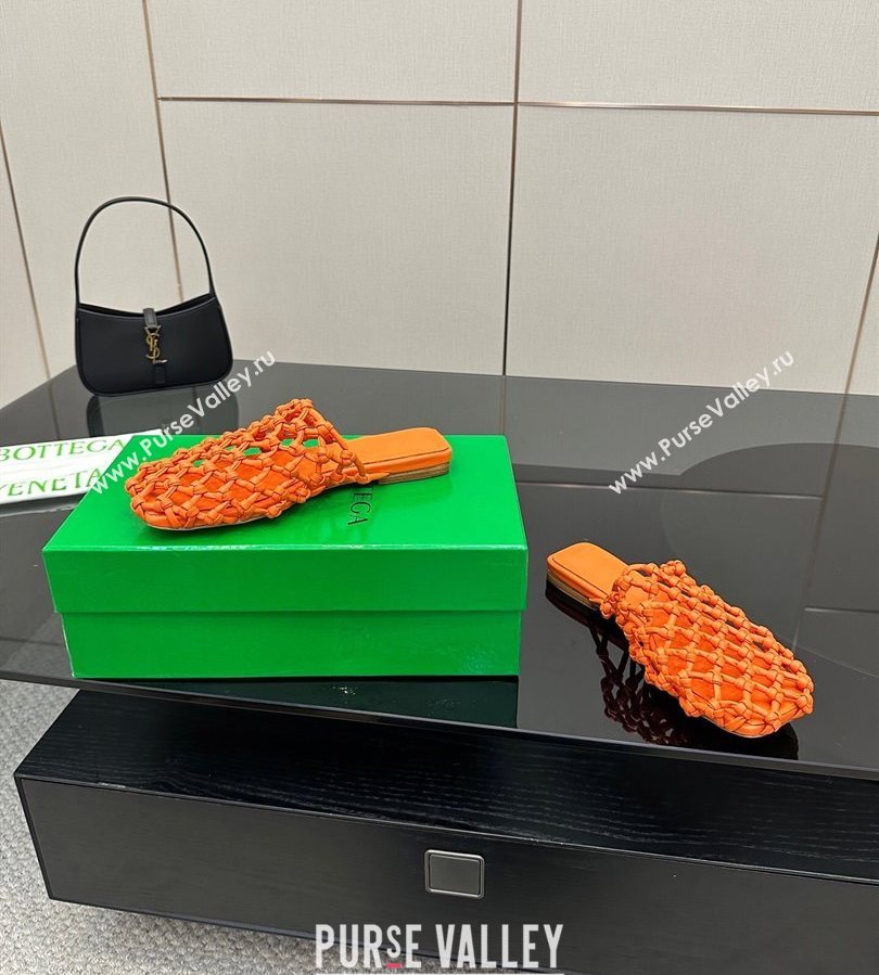 Bottega Veneta Riva Flat Slides Sandal in Woven Knotted Leather Orange 2025 (MD-250709067)