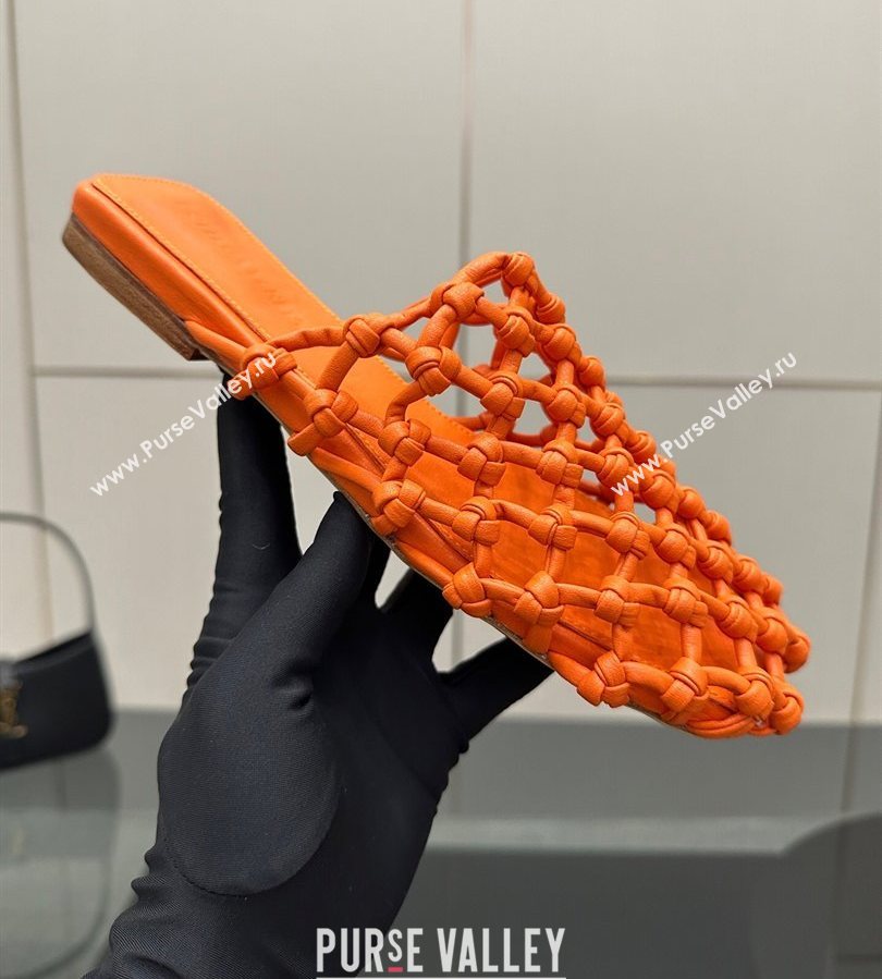 Bottega Veneta Riva Flat Slides Sandal in Woven Knotted Leather Orange 2025 (MD-250709067)