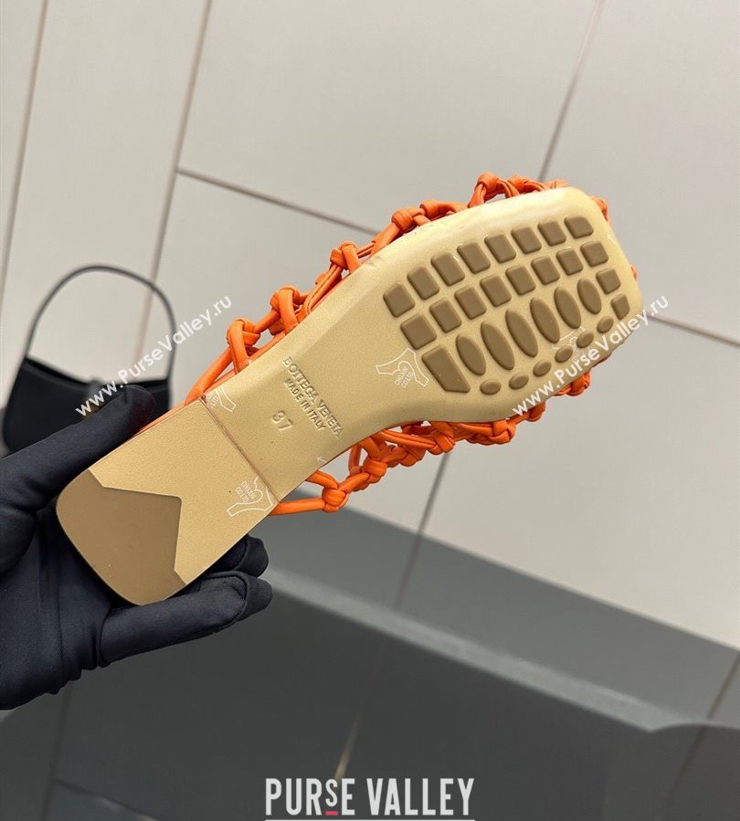Bottega Veneta Riva Flat Slides Sandal in Woven Knotted Leather Orange 2025 (MD-250709067)